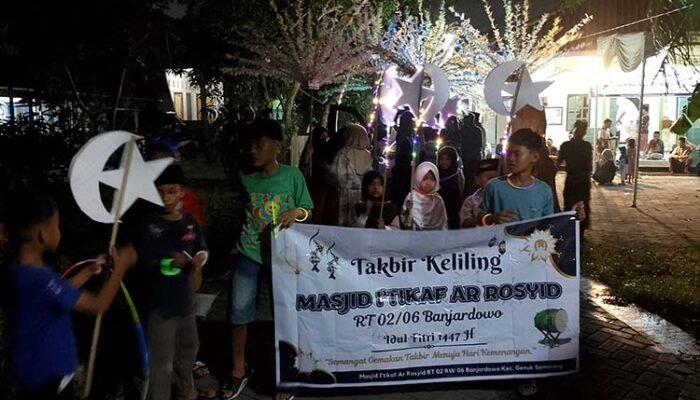 Pesta Kembang Api Takbir Keliling di Genuk Kota Semarang, Masjid I’tikaf Ar-Rosyid Gelar Salat Idul Fitri 1447 H